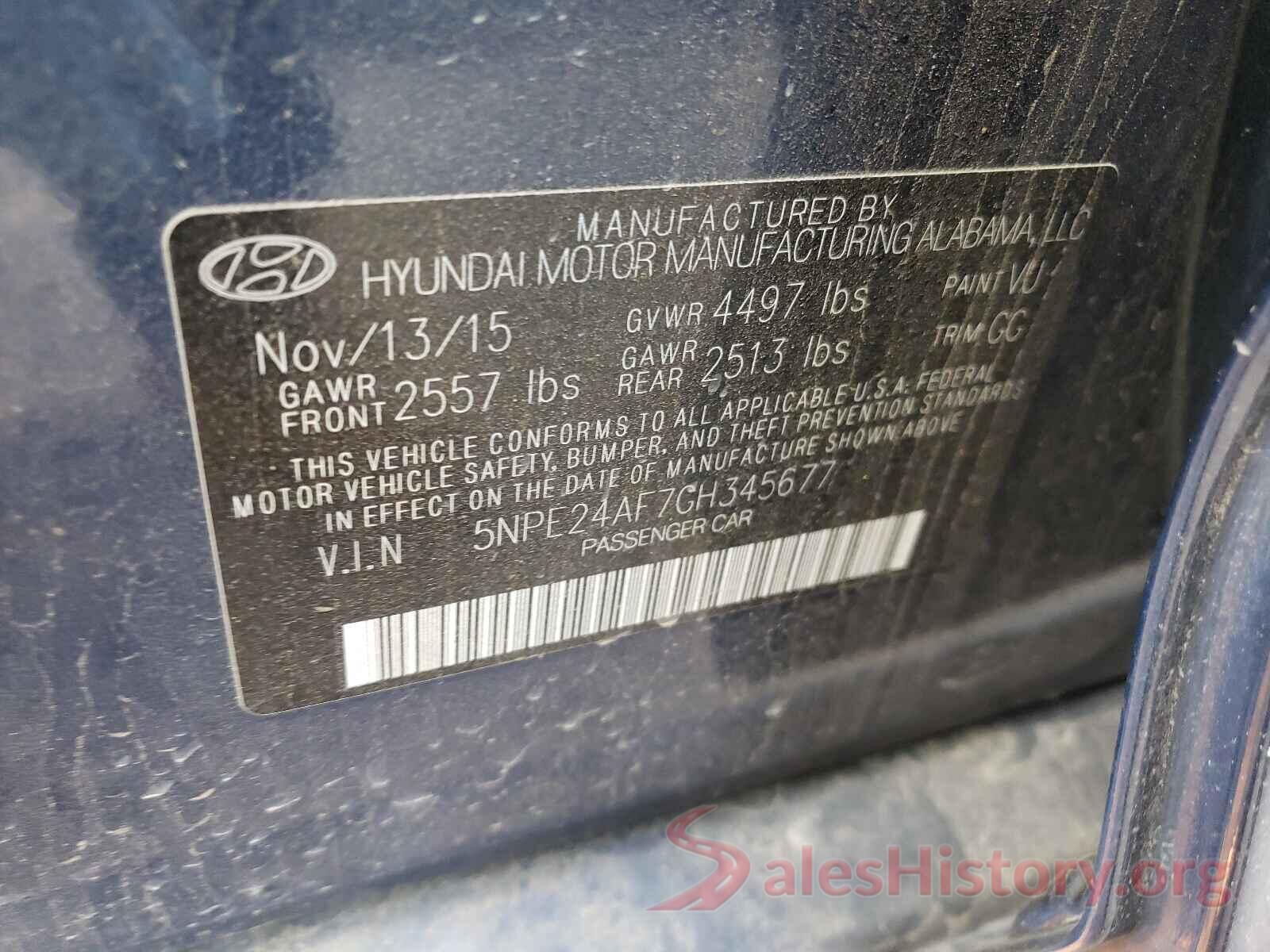 5NPE24AF7GH345677 2016 HYUNDAI SONATA