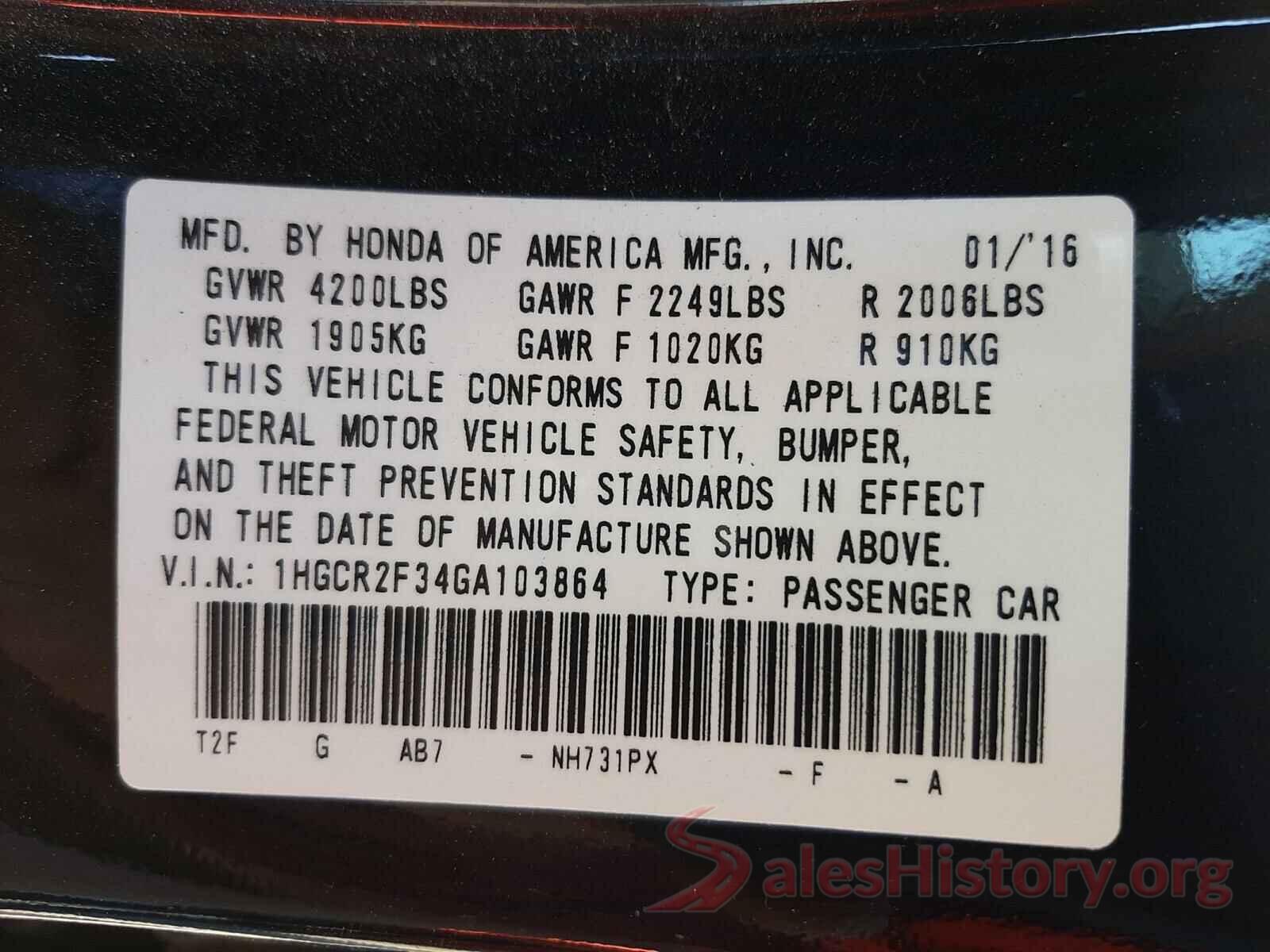 1HGCR2F34GA103864 2016 HONDA ACCORD