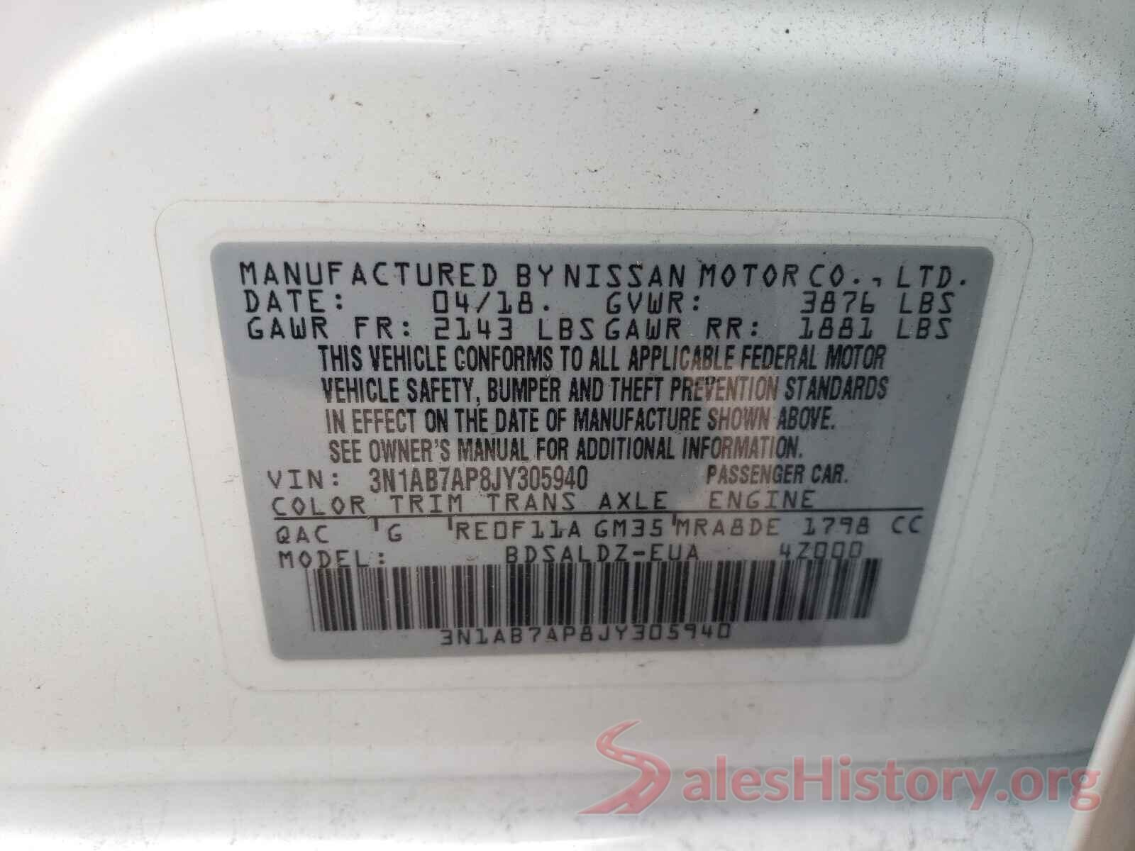 3N1AB7AP8JY305940 2018 NISSAN SENTRA