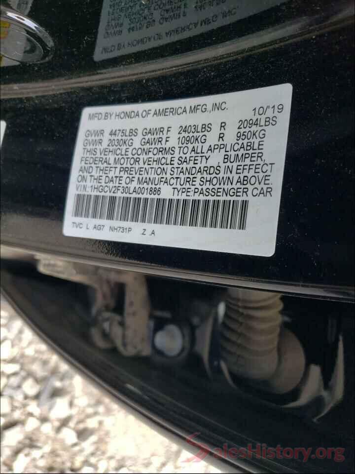 1HGCV2F30LA001886 2020 HONDA ACCORD