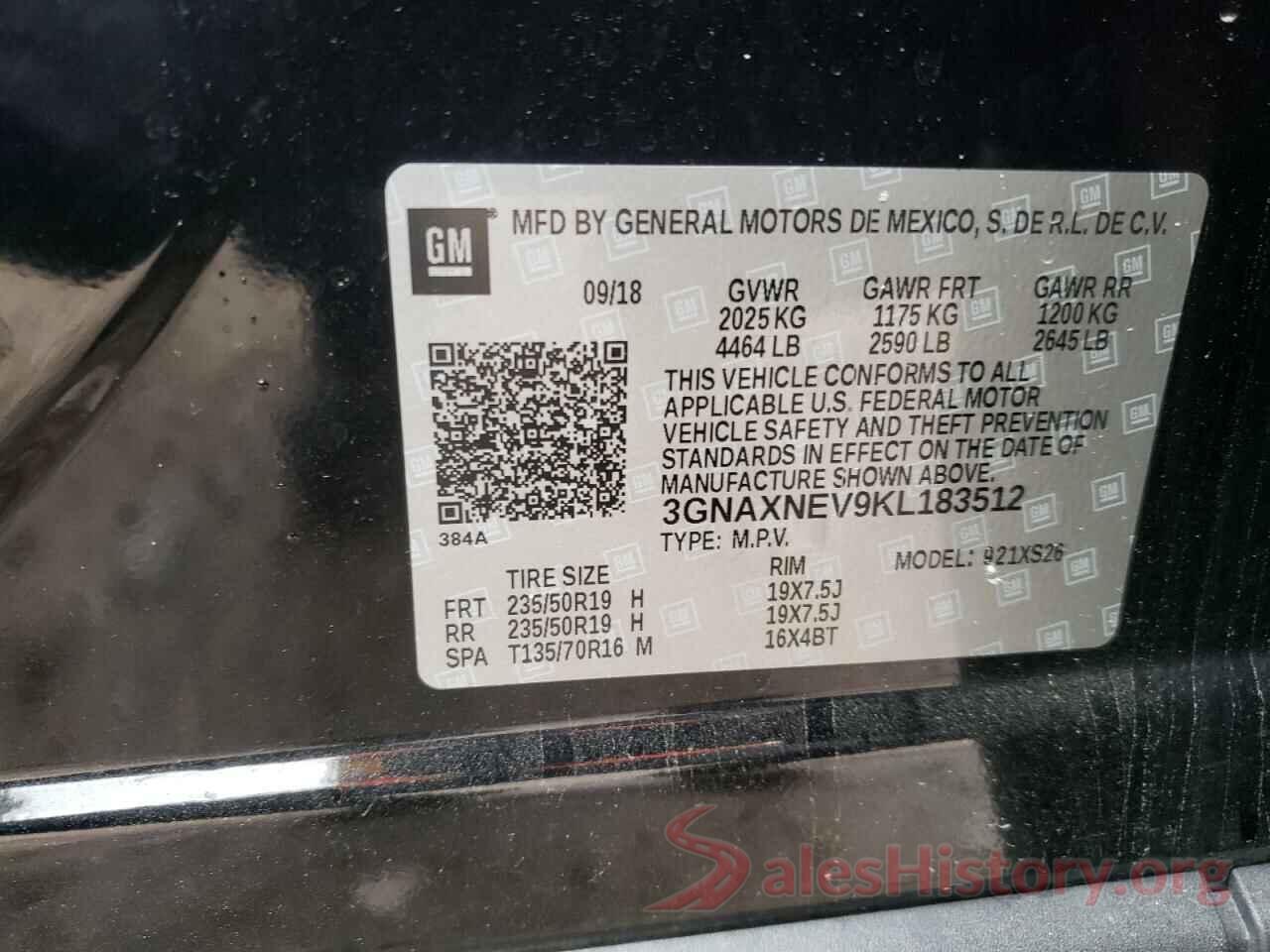 3GNAXNEV9KL183512 2019 CHEVROLET EQUINOX