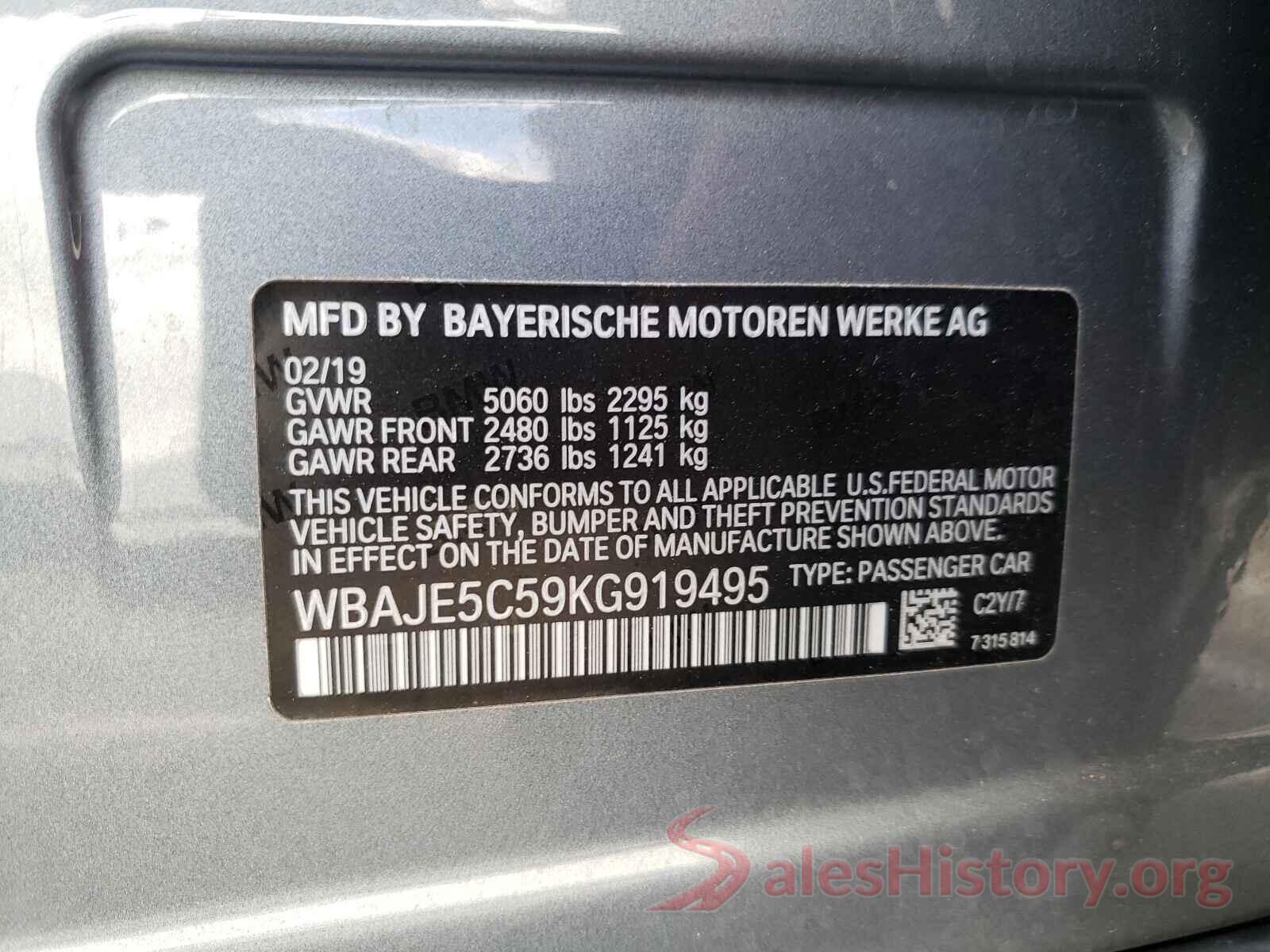 WBAJE5C59KG919495 2019 BMW 5 SERIES