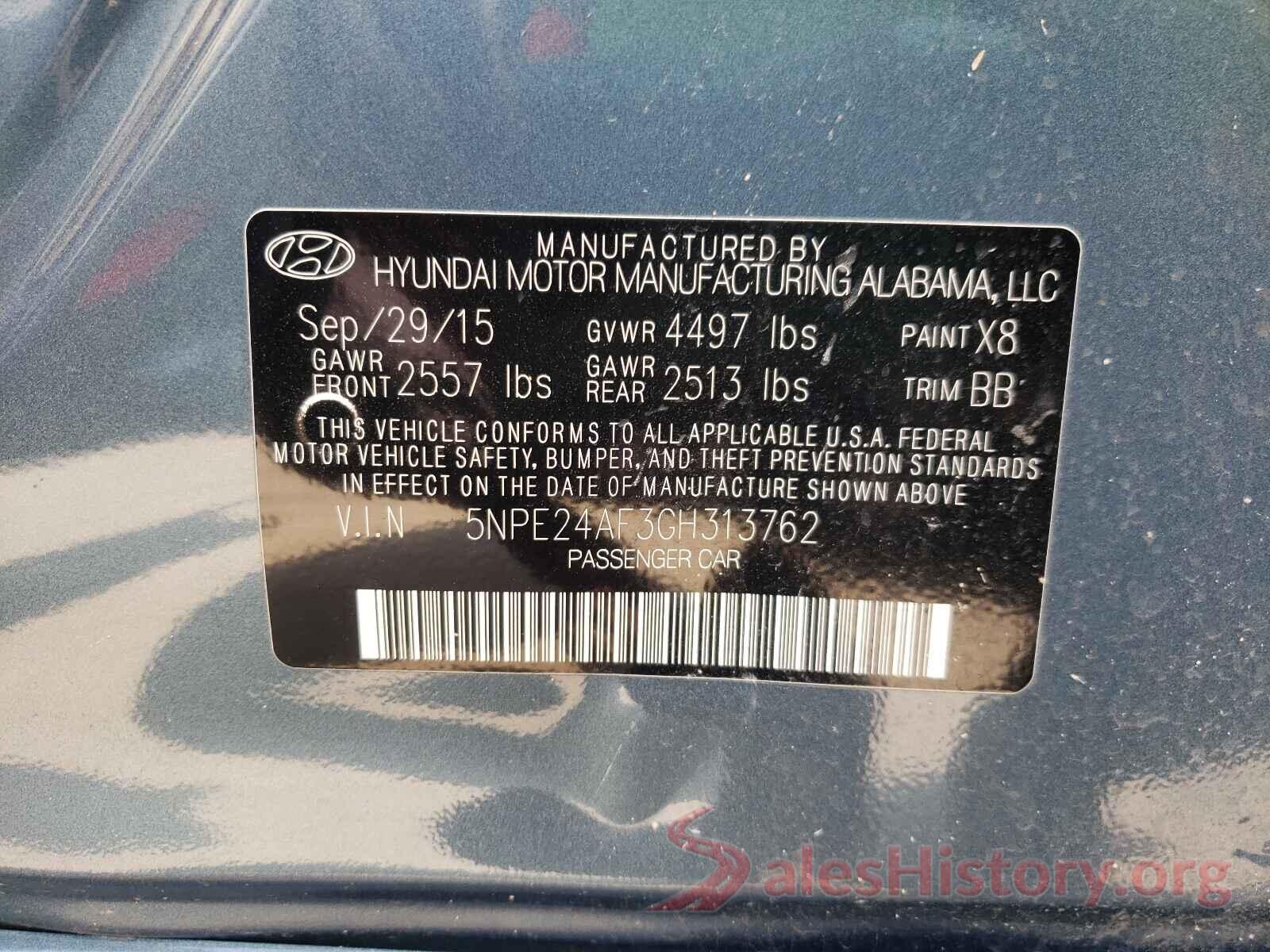 5NPE24AF3GH313762 2016 HYUNDAI SONATA