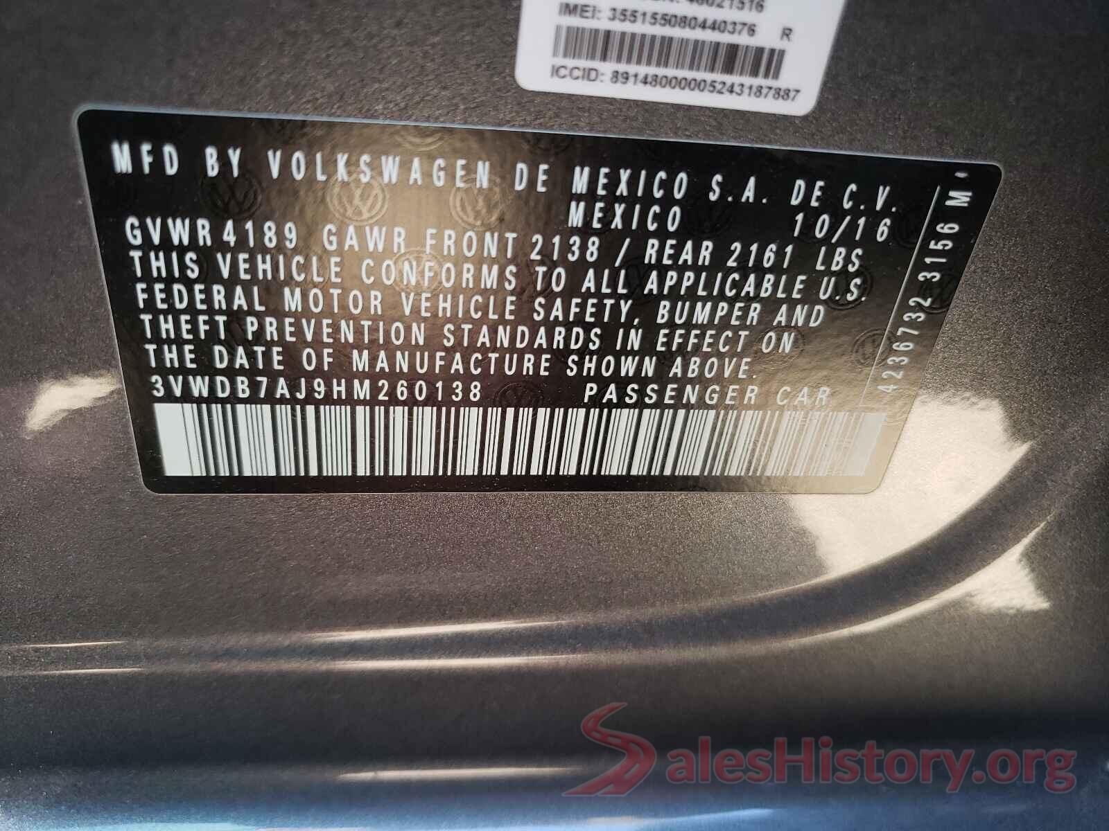 3VWDB7AJ9HM260138 2017 VOLKSWAGEN JETTA