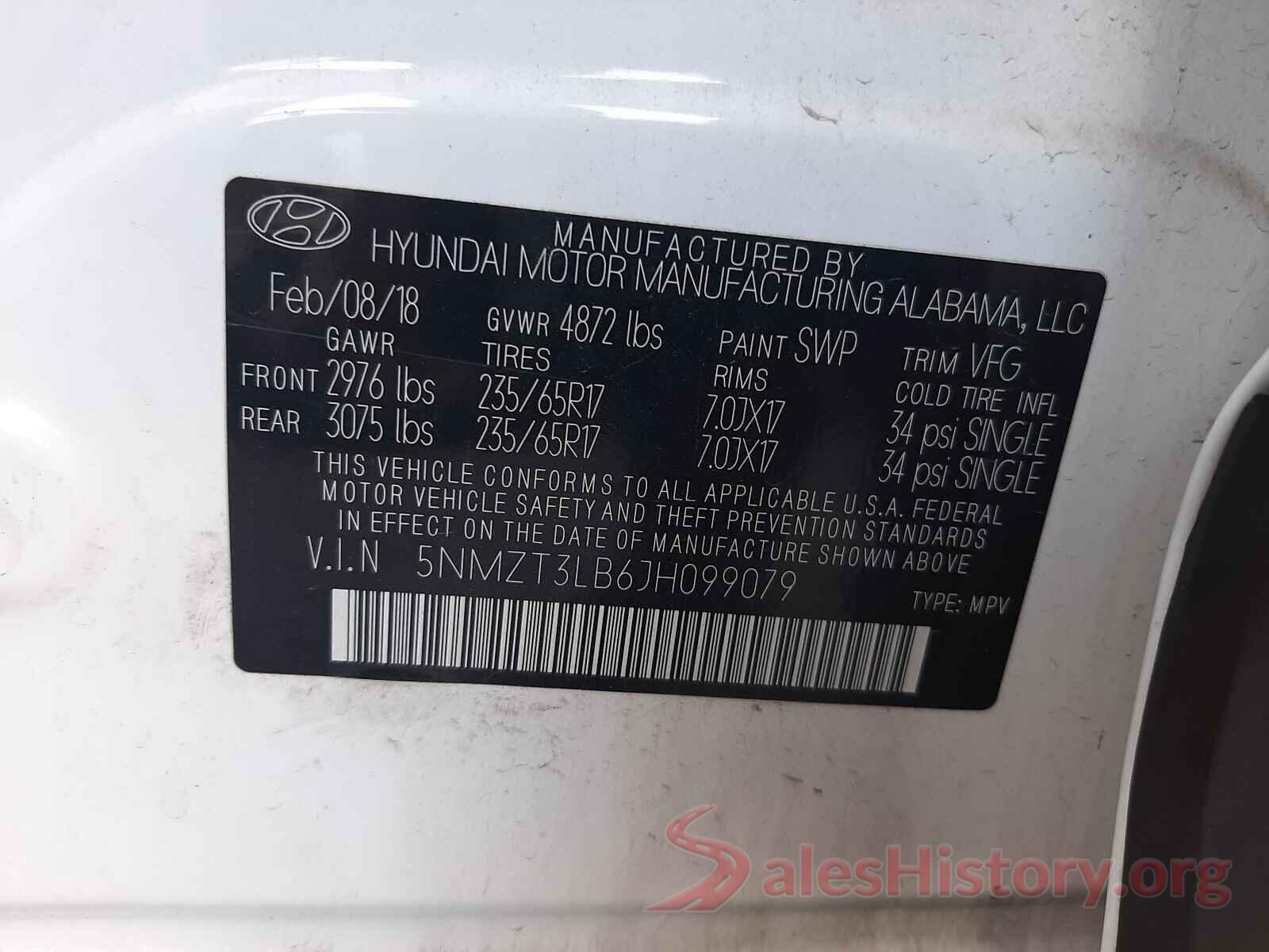 5NMZT3LB6JH099079 2018 HYUNDAI SANTA FE