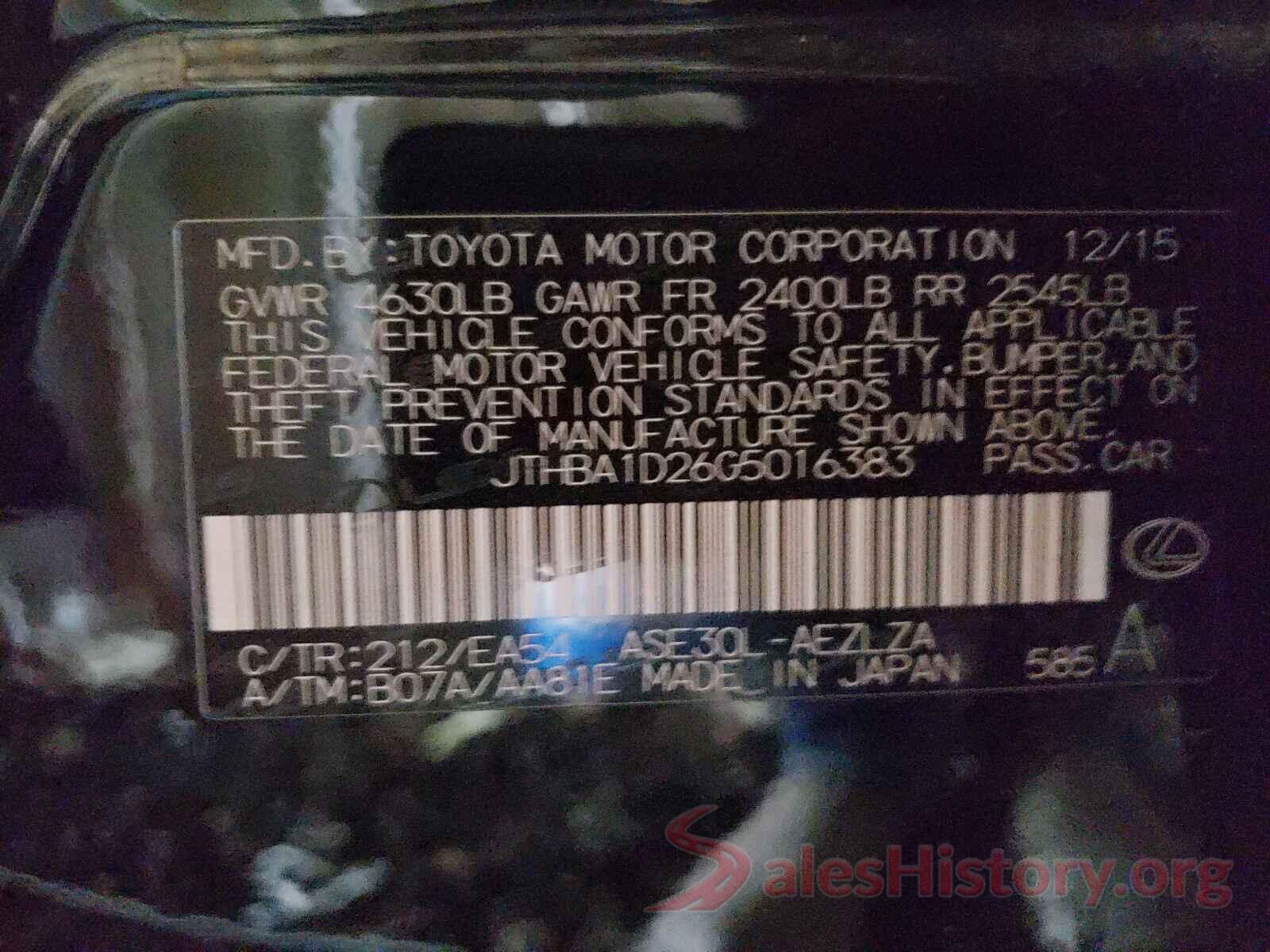 JTHBA1D26G5016383 2016 LEXUS IS