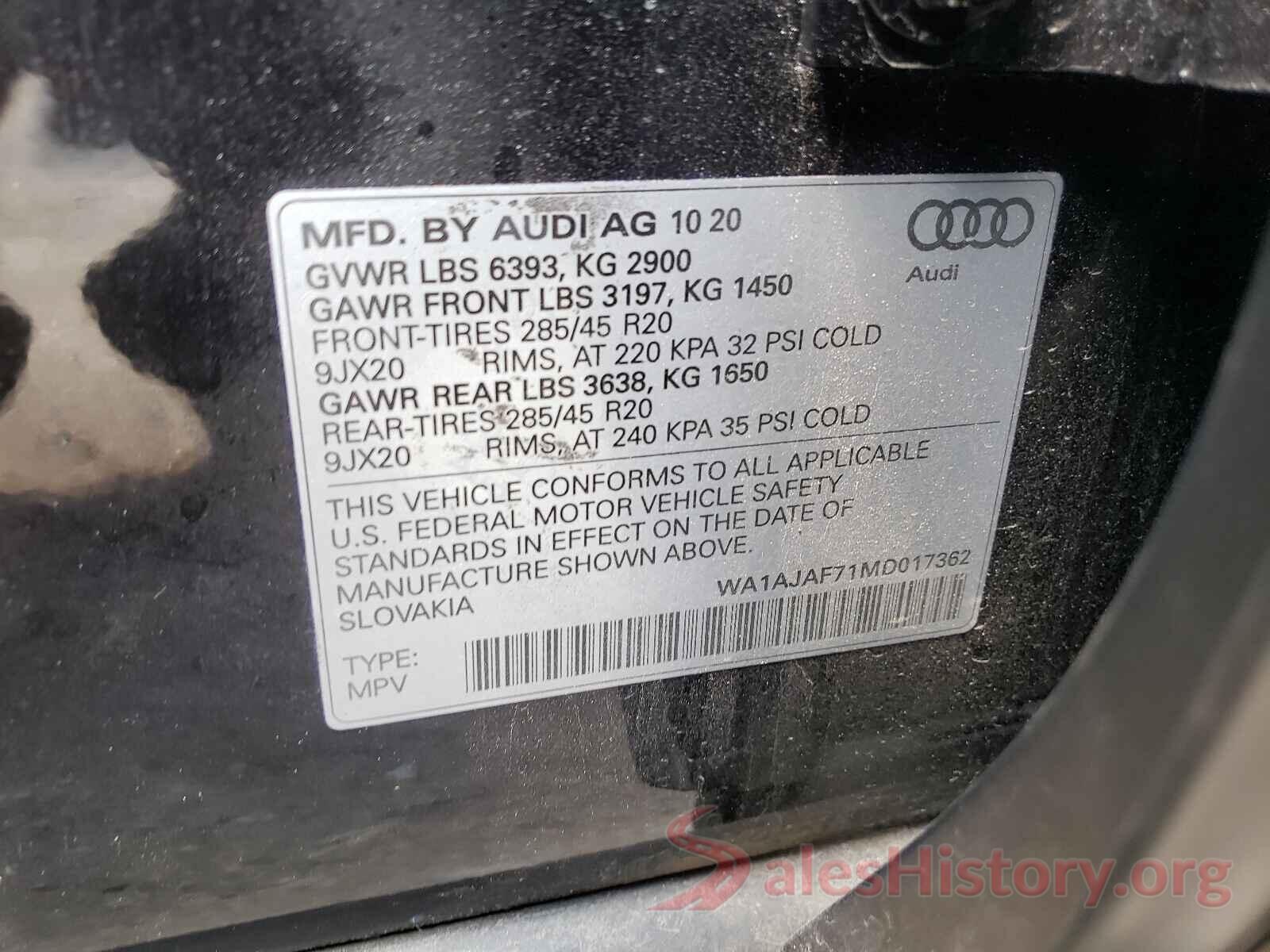 WA1AJAF71MD017362 2021 AUDI Q7