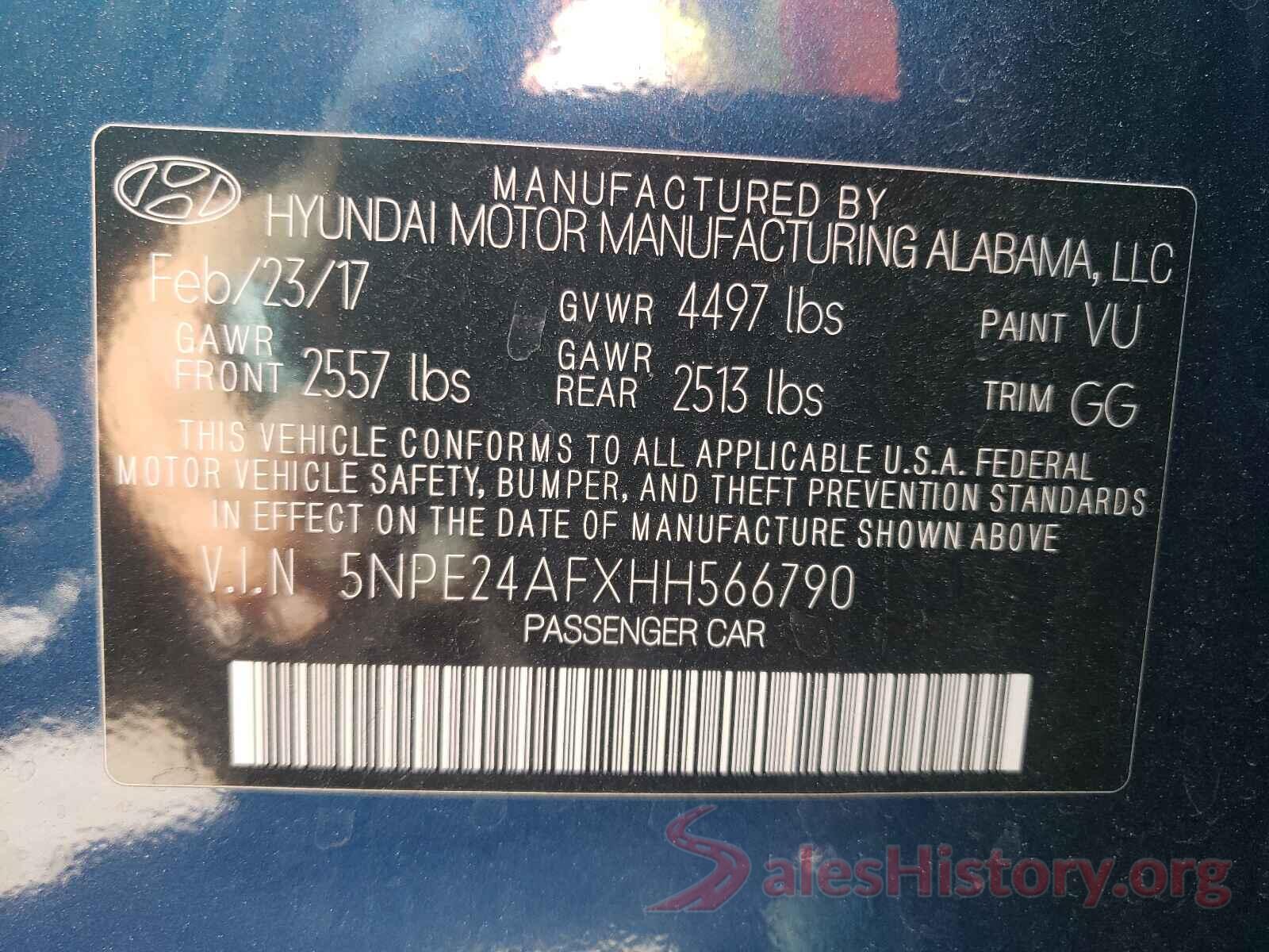 5NPE24AFXHH566790 2017 HYUNDAI SONATA