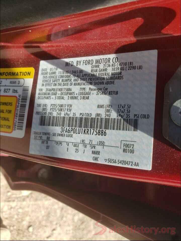 3FA6P0LU1KR175886 2019 FORD FUSION