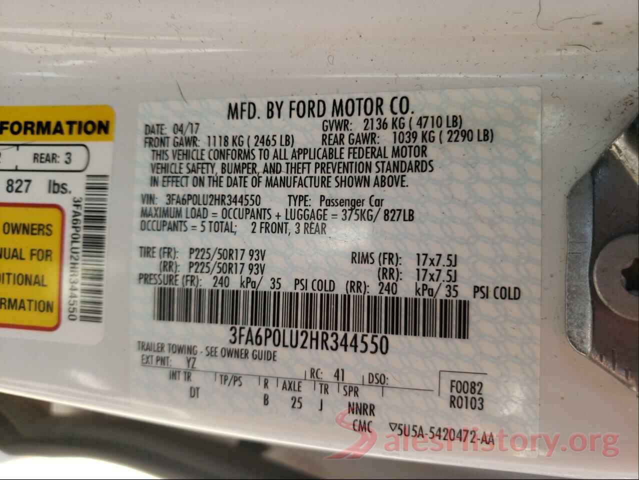 3FA6P0LU2HR344550 2017 FORD FUSION