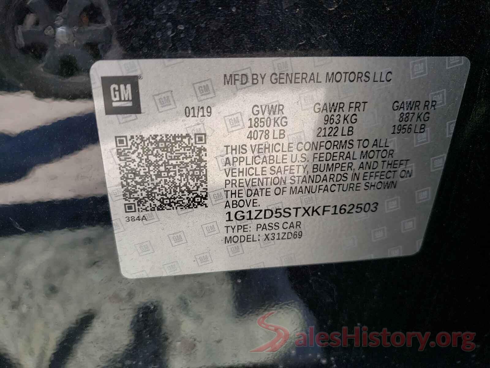 1G1ZD5STXKF162503 2019 CHEVROLET MALIBU