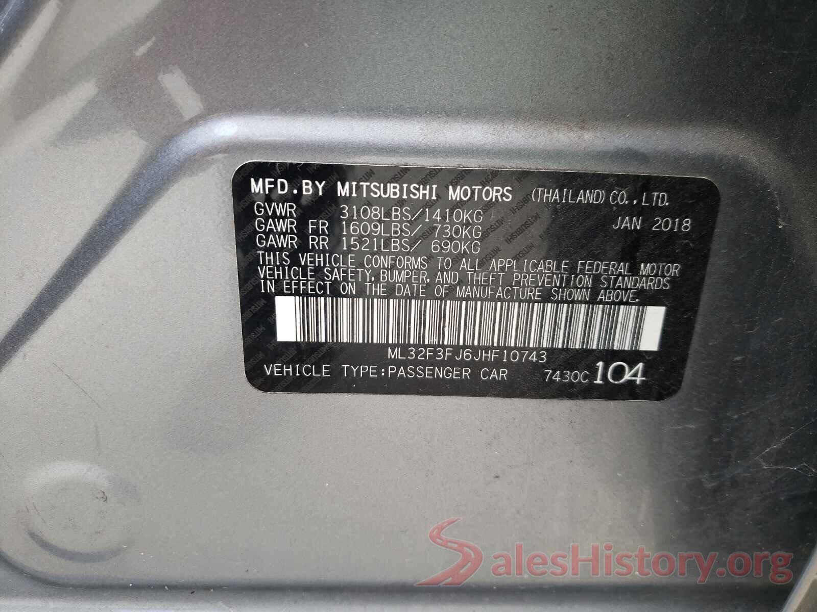 ML32F3FJ6JHF10743 2018 MITSUBISHI MIRAGE