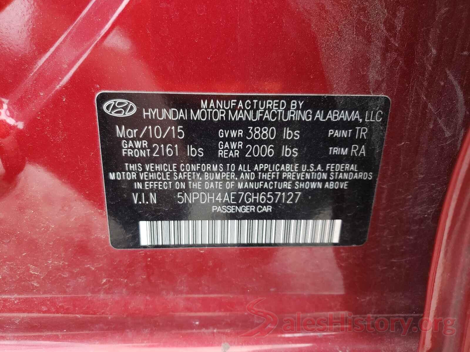 5NPDH4AE7GH657127 2016 HYUNDAI ELANTRA