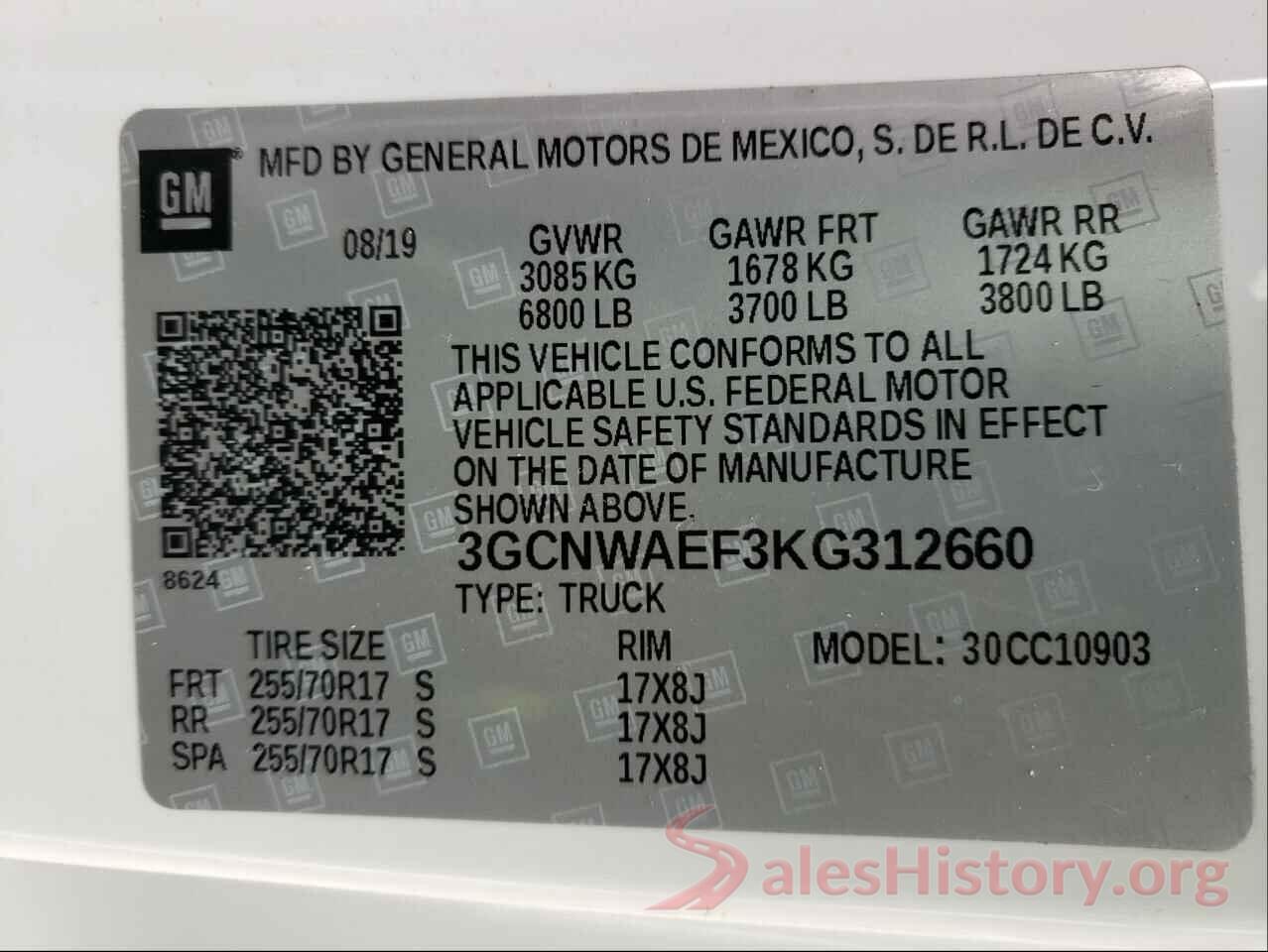 3GCNWAEF3KG312660 2019 CHEVROLET SILVERADO