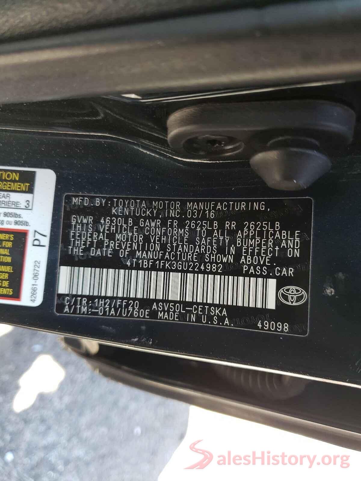 4T1BF1FK3GU224982 2016 TOYOTA CAMRY