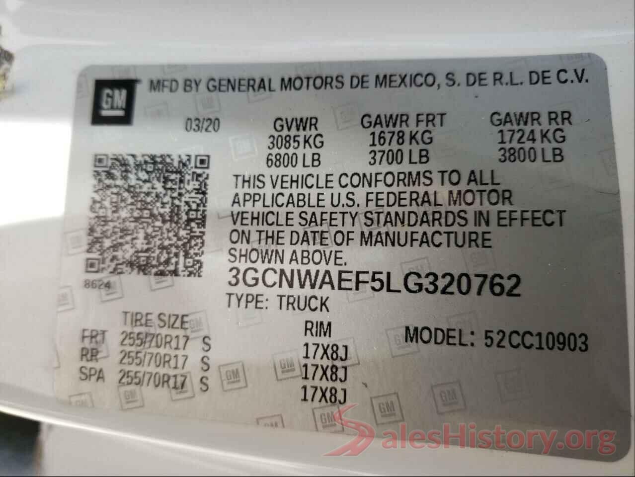 3GCNWAEF5LG320762 2020 CHEVROLET SILVERADO