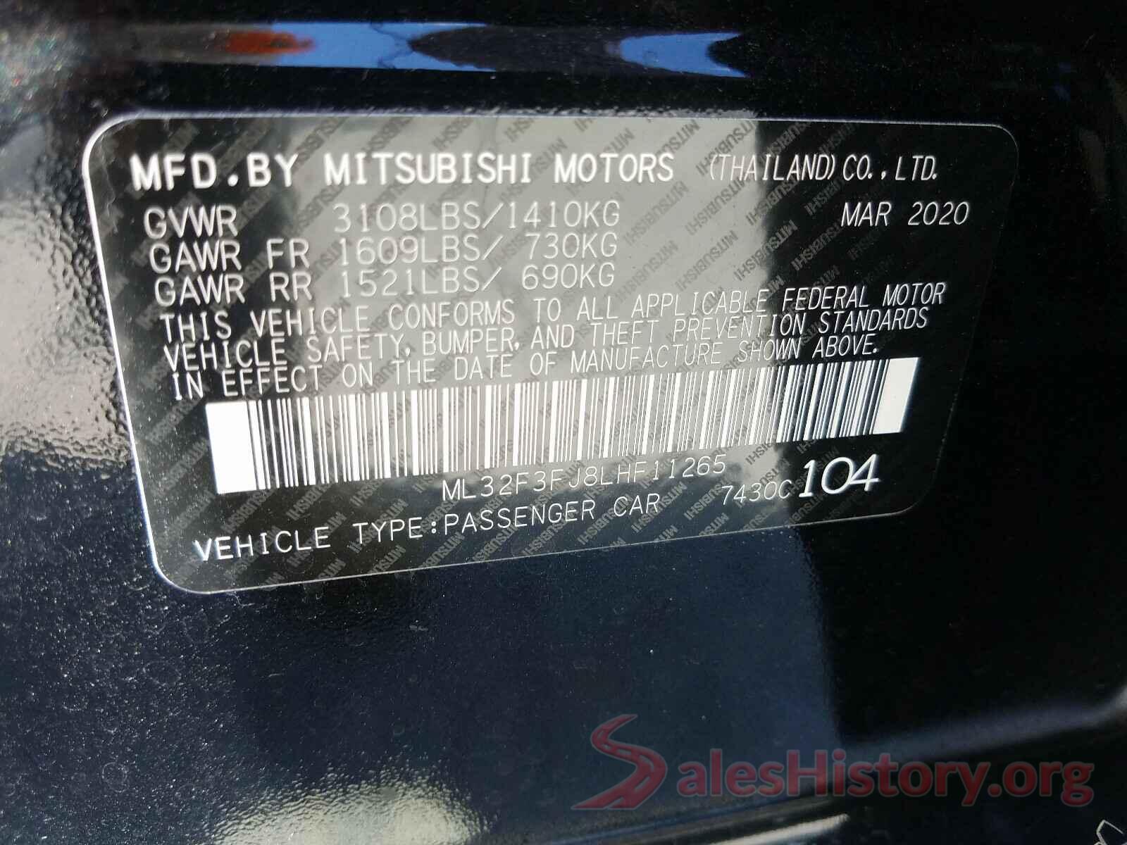 ML32F3FJ8LHF11265 2020 MITSUBISHI MIRAGE