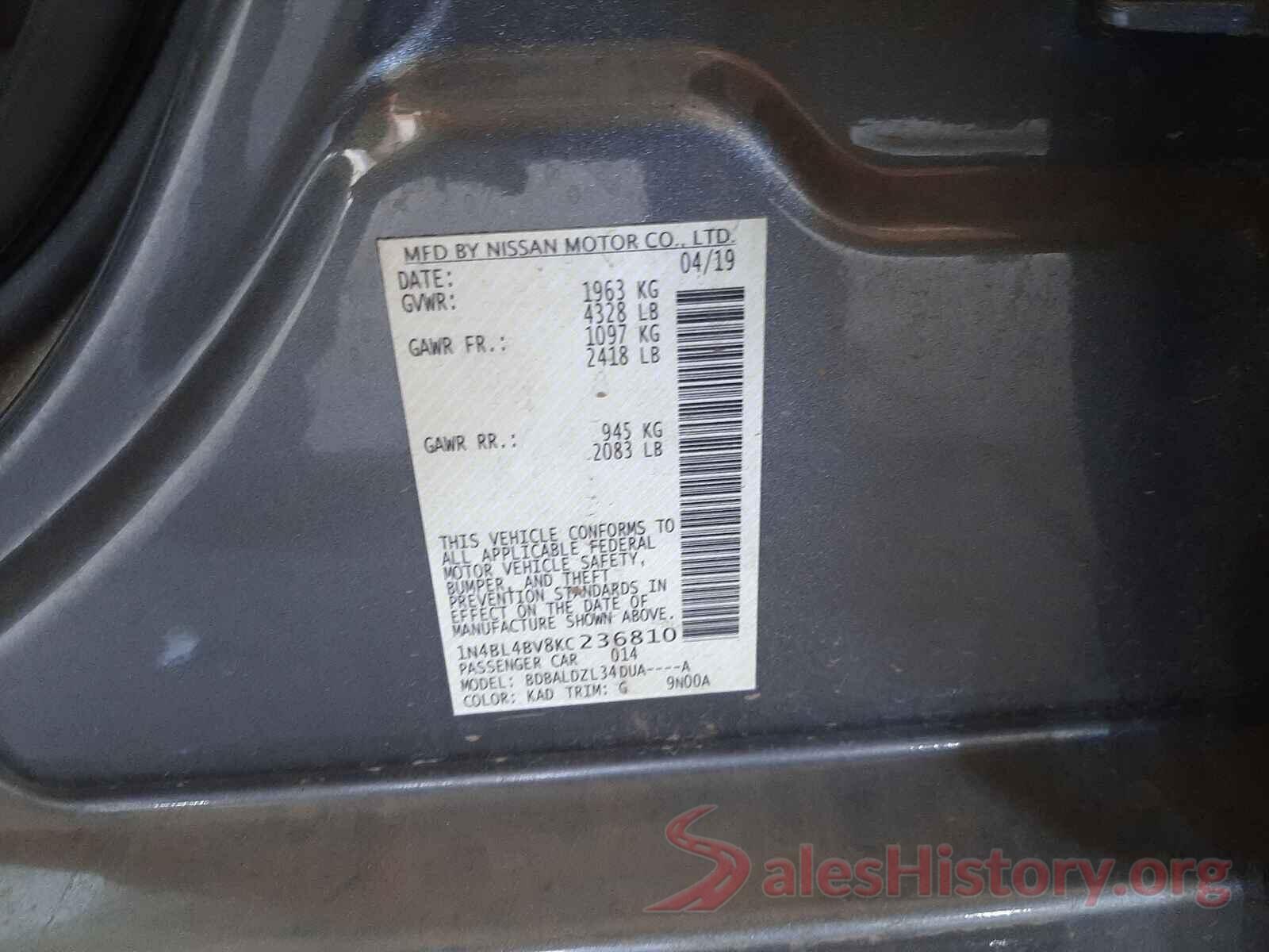 1N4BL4BV8KC236810 2019 NISSAN ALTIMA