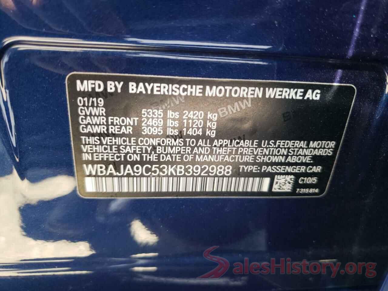 WBAJA9C53KB392988 2019 BMW 5 SERIES