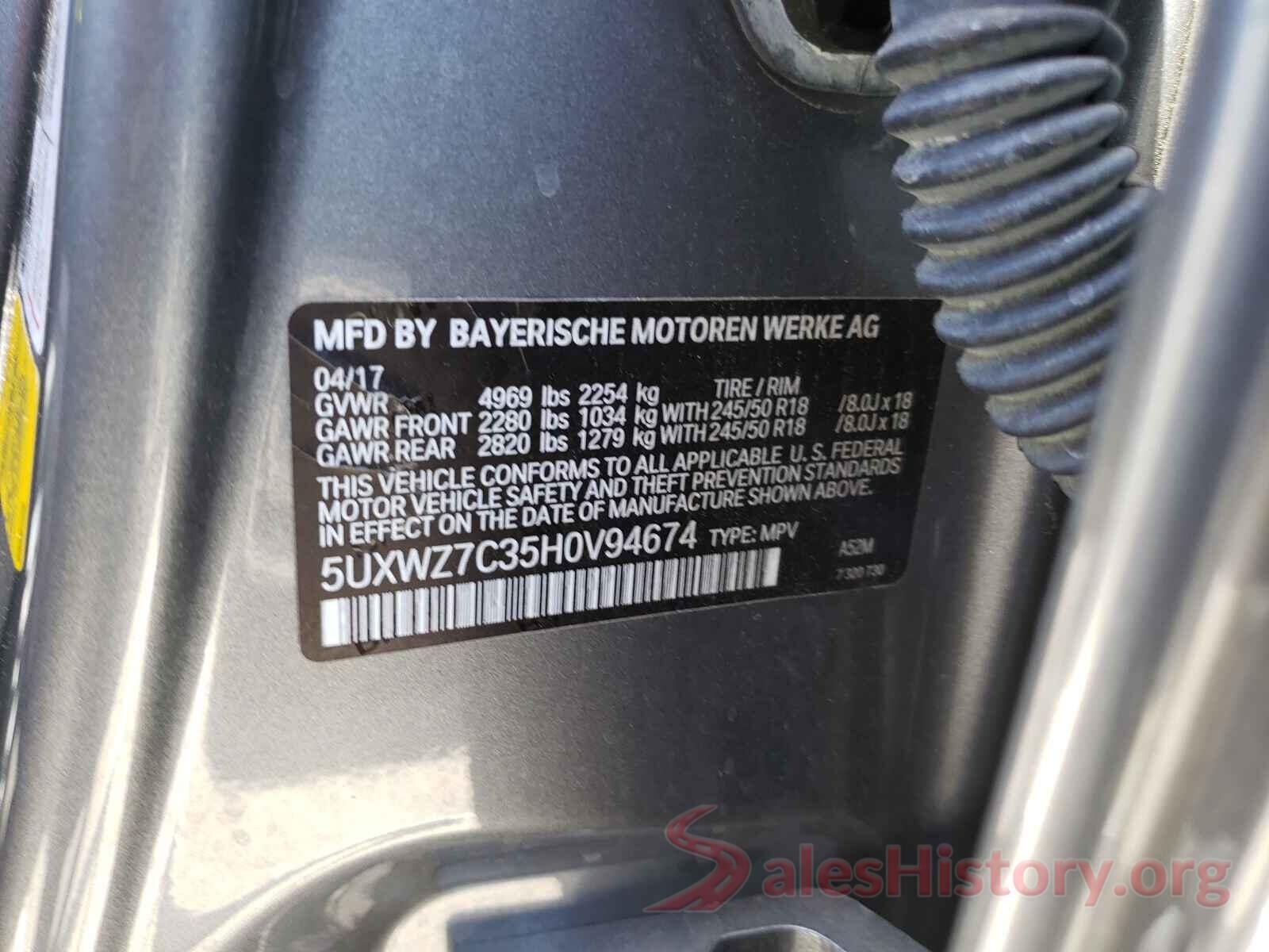 5UXWZ7C35H0V94674 2017 BMW X3