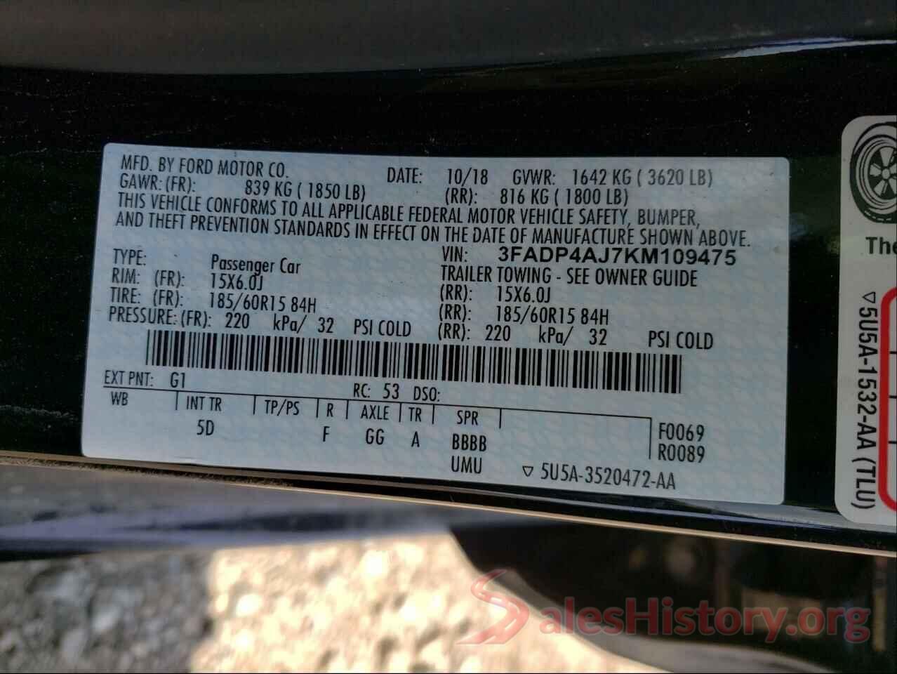 3FADP4AJ7KM109475 2019 FORD FIESTA