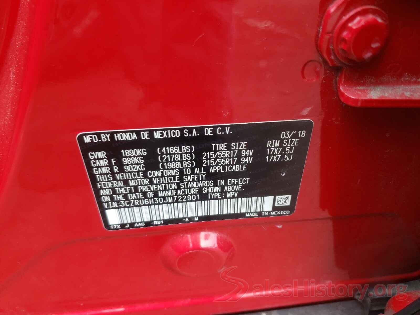 3CZRU6H30JM722901 2018 HONDA HR-V