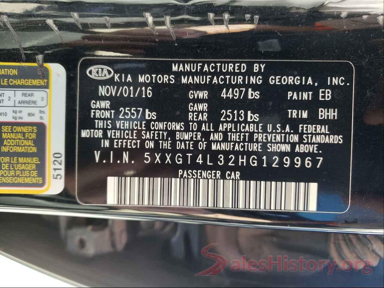 5XXGT4L32HG129967 2017 KIA OPTIMA