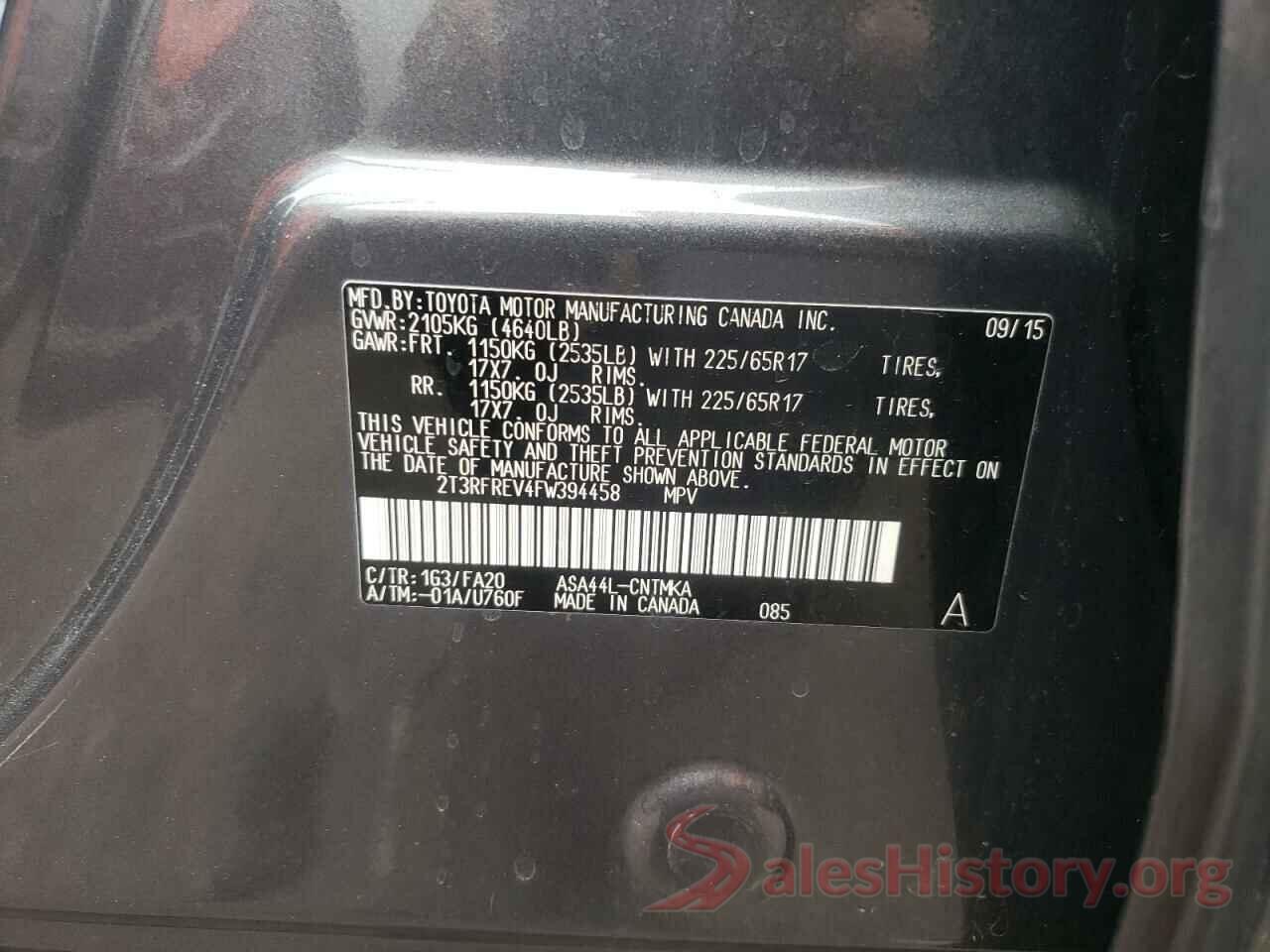 2T3RFREV4FW394458 2015 TOYOTA RAV4