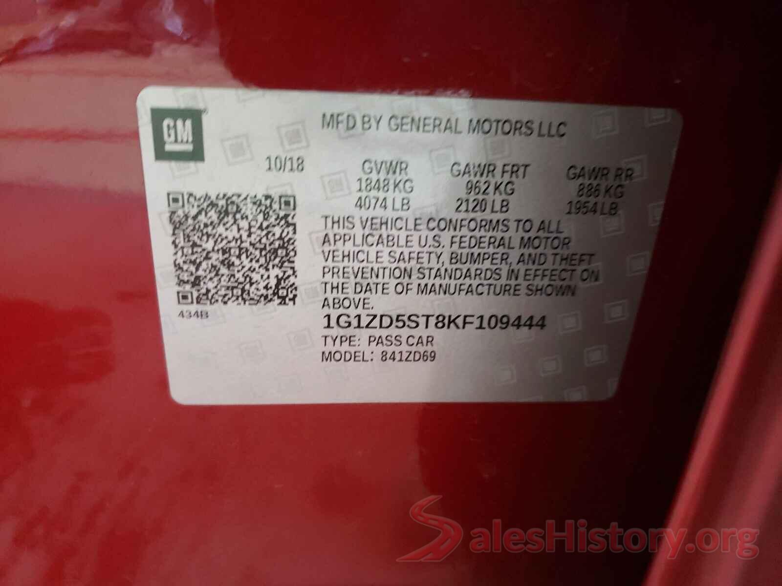 1G1ZD5ST8KF109444 2019 CHEVROLET MALIBU