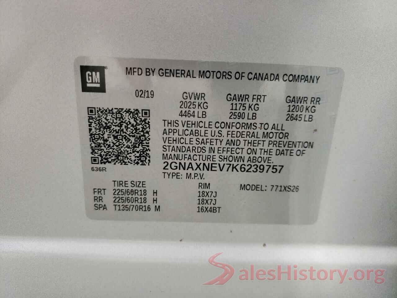 2GNAXNEV7K6239757 2019 CHEVROLET EQUINOX