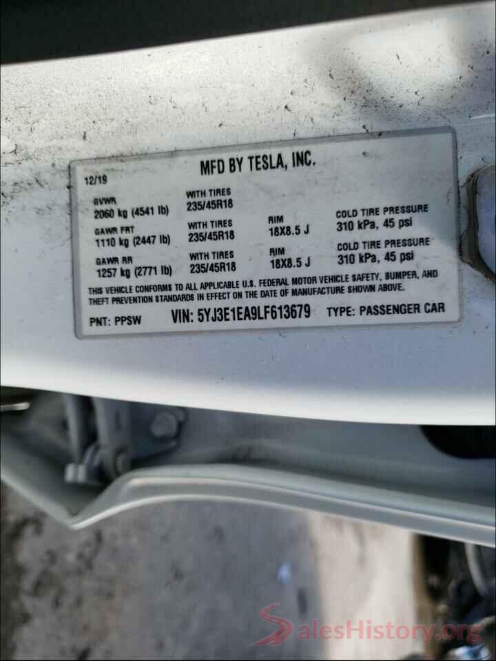 5YJ3E1EA9LF613679 2020 TESLA MODEL 3