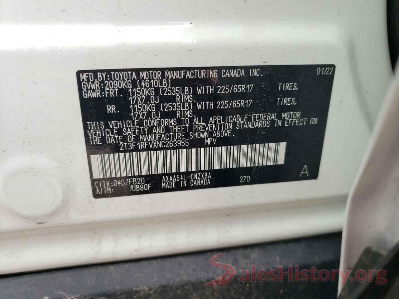 2T3F1RFVXNC263955 2022 TOYOTA RAV4