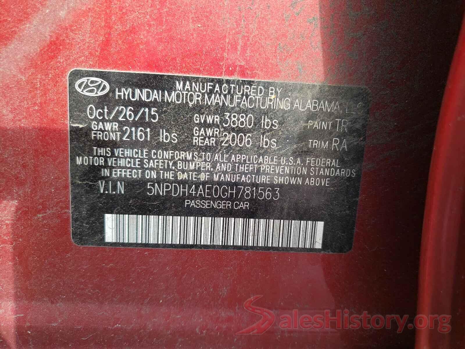 5NPDH4AE0GH781563 2016 HYUNDAI ELANTRA