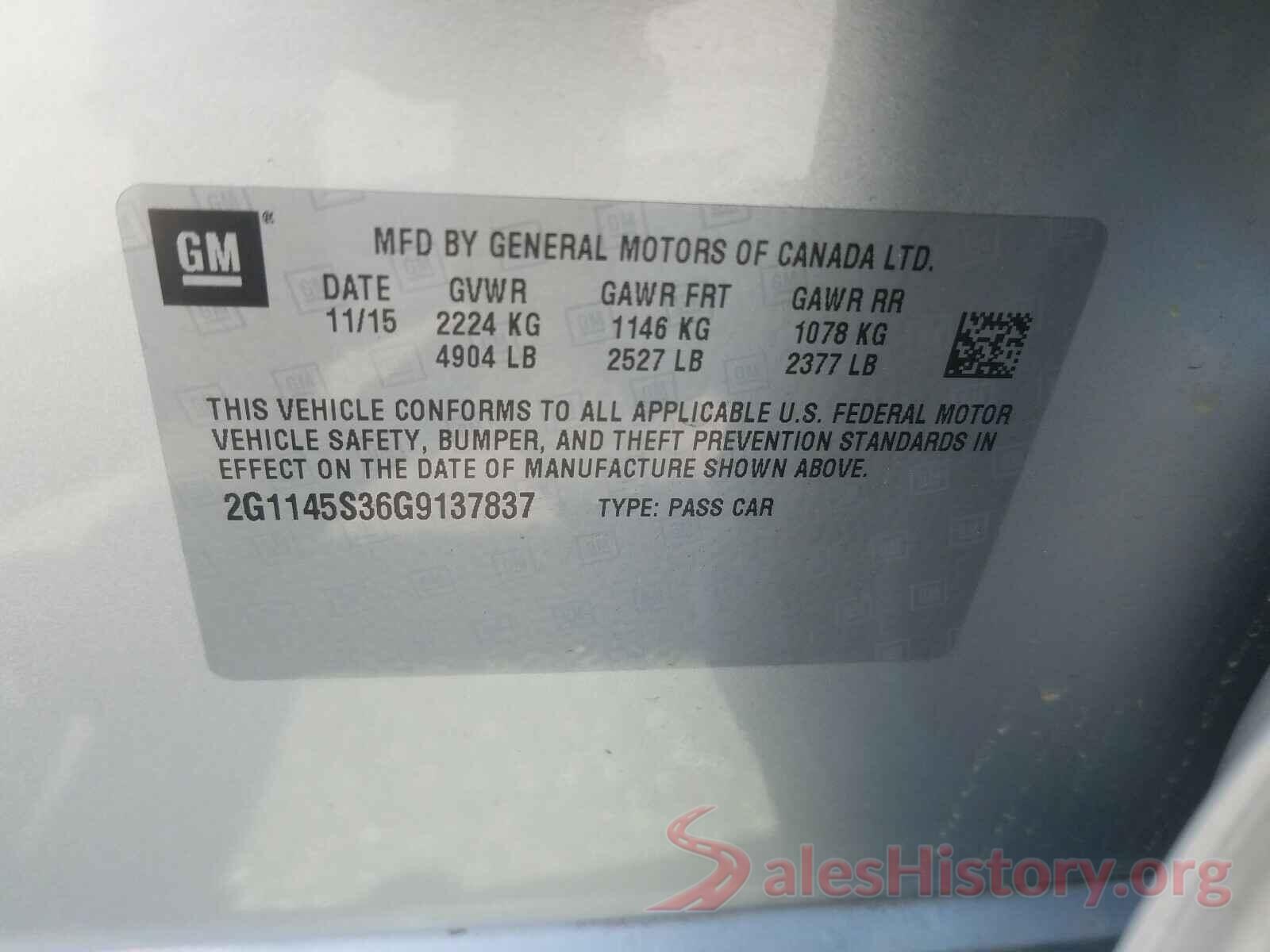 2G1145S36G9137837 2016 CHEVROLET IMPALA