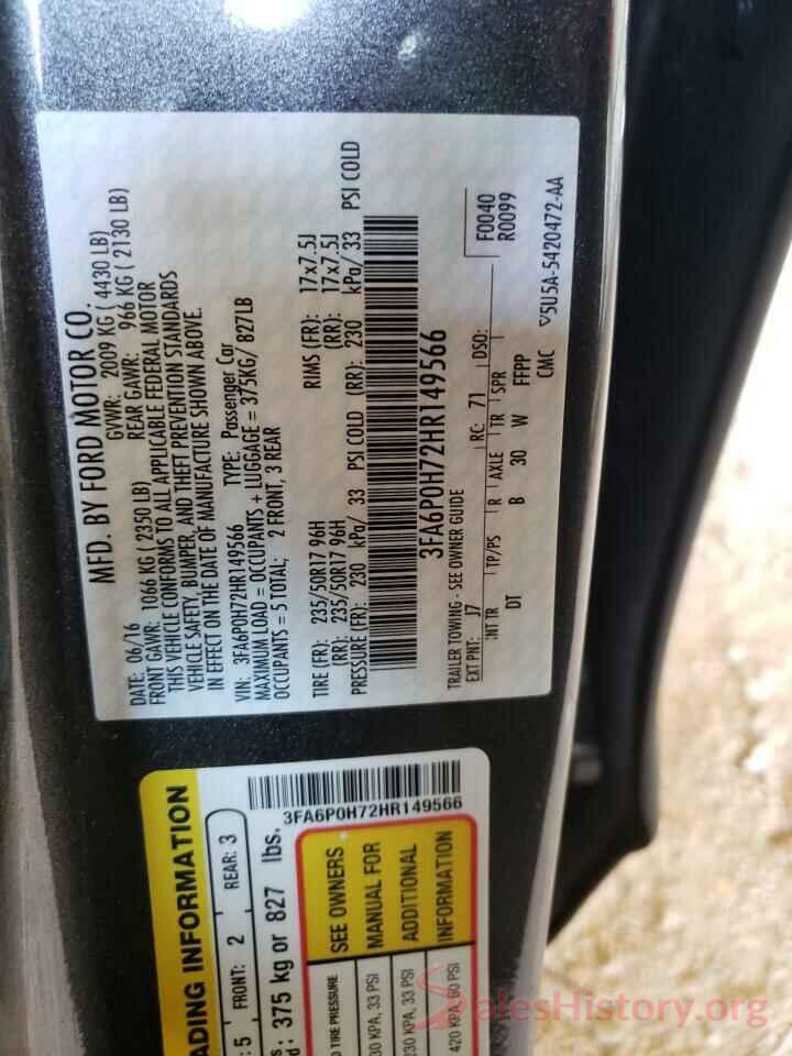 3FA6P0H72HR149566 2017 FORD FUSION