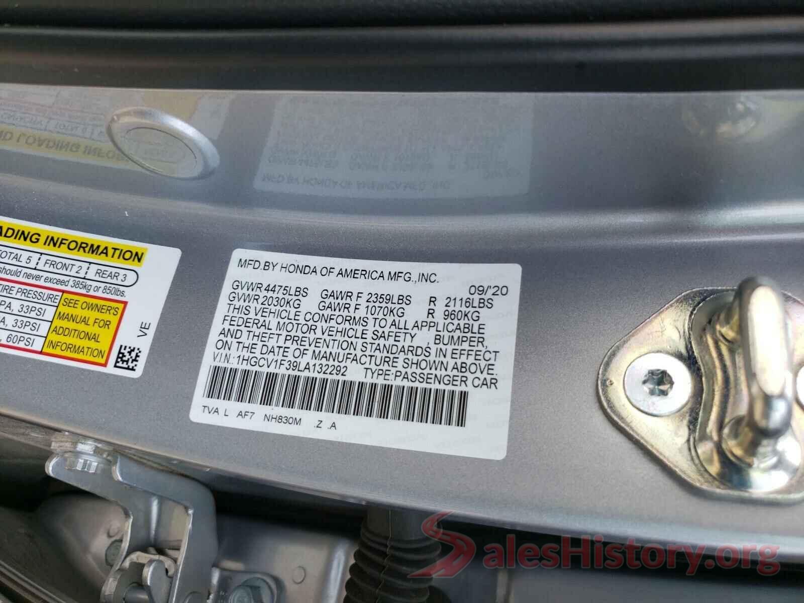 1HGCV1F39LA132292 2020 HONDA ACCORD