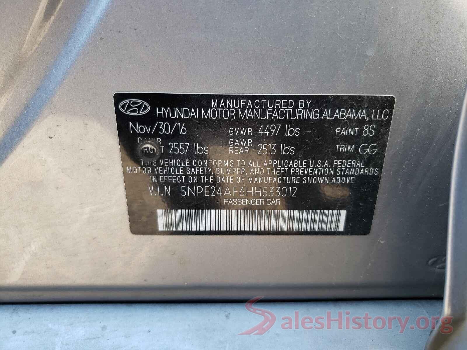 5NPE24AF6HH533012 2017 HYUNDAI SONATA