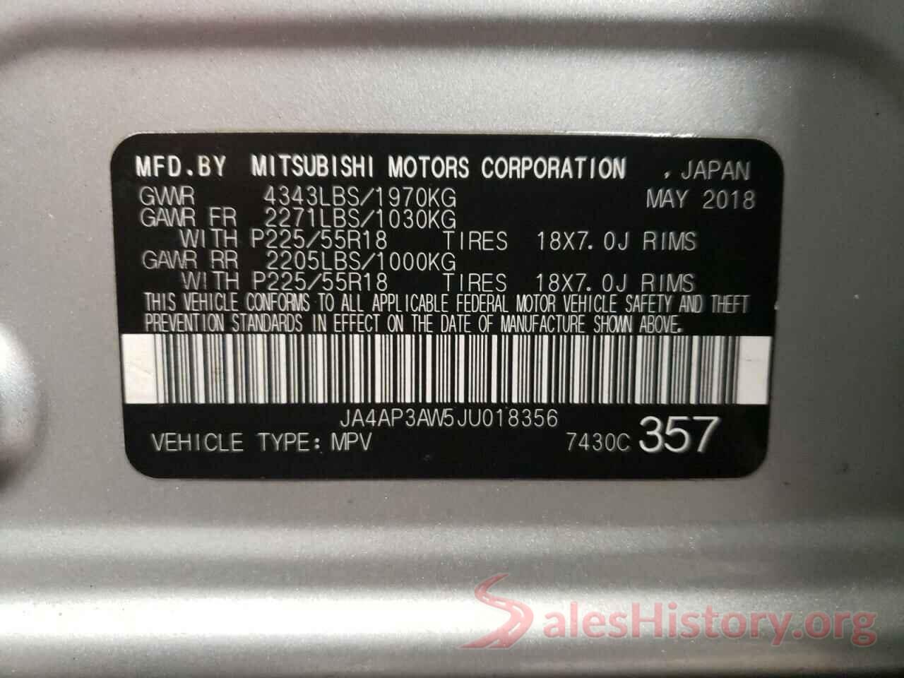 JA4AP3AW5JU018356 2018 MITSUBISHI OUTLANDER