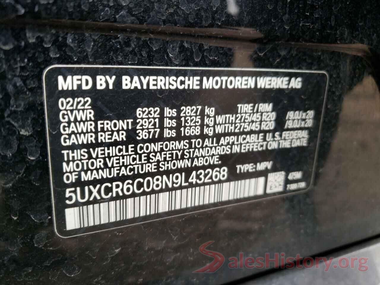 5UXCR6C08N9L43268 2022 BMW X5