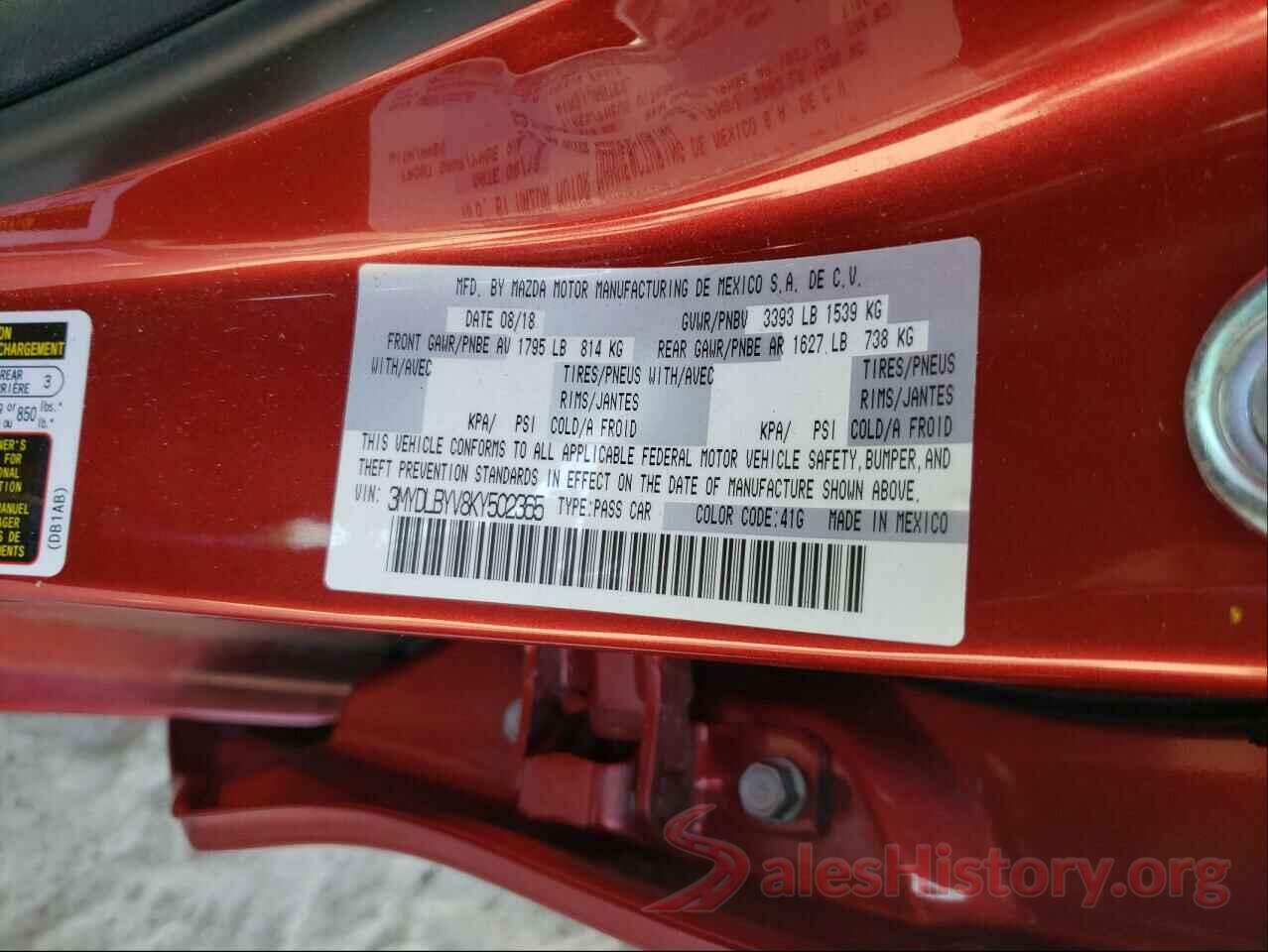 3MYDLBYV8KY502365 2019 TOYOTA YARIS