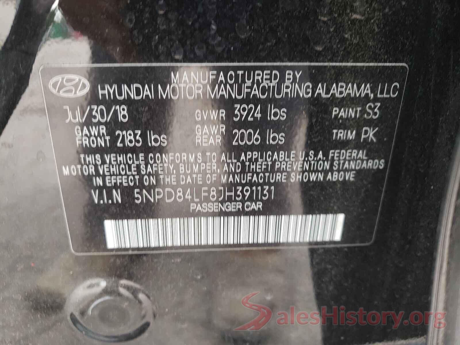 5NPD84LF8JH391131 2018 HYUNDAI ELANTRA