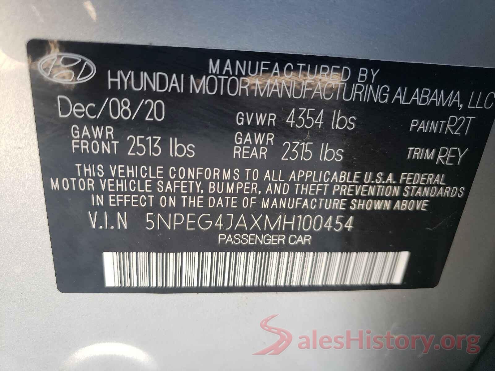 5NPEG4JAXMH100454 2021 HYUNDAI SONATA