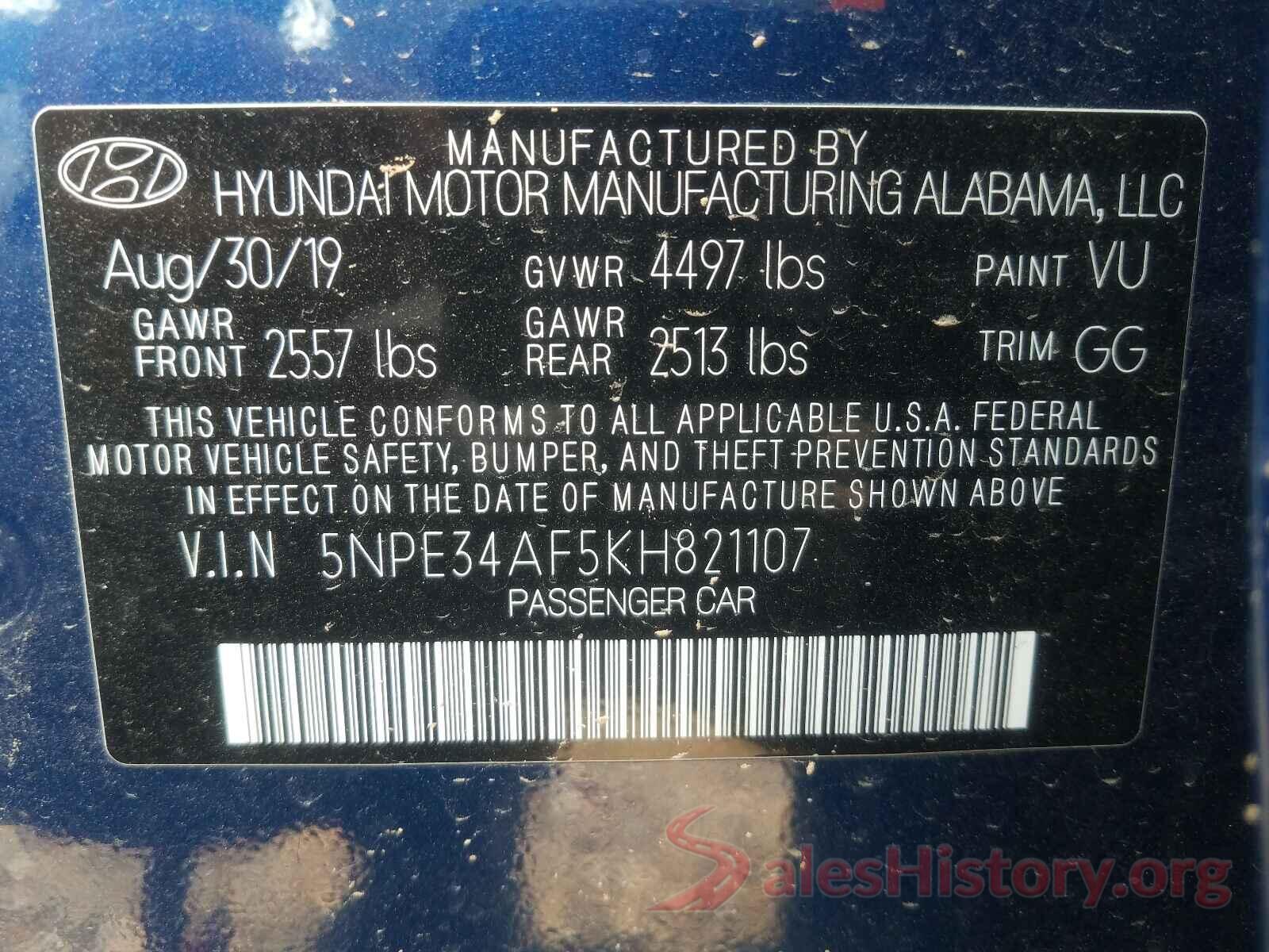 5NPE34AF5KH821107 2019 HYUNDAI SONATA