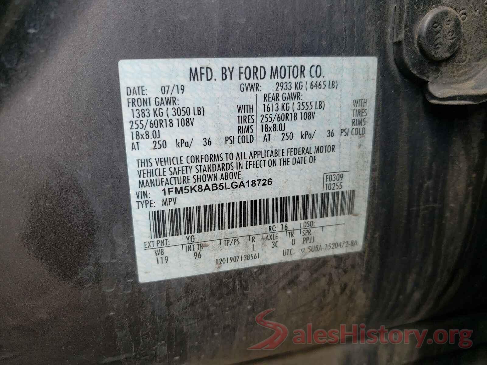 1FM5K8AB5LGA18726 2020 FORD EXPLORER