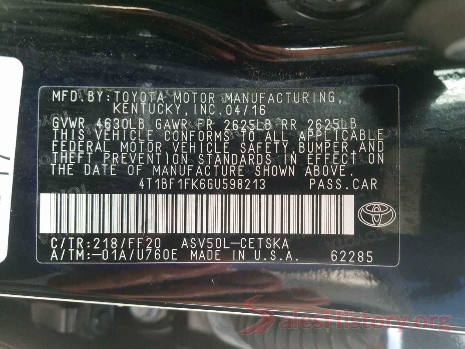 4T1BF1FK6GU598213 2016 TOYOTA CAMRY