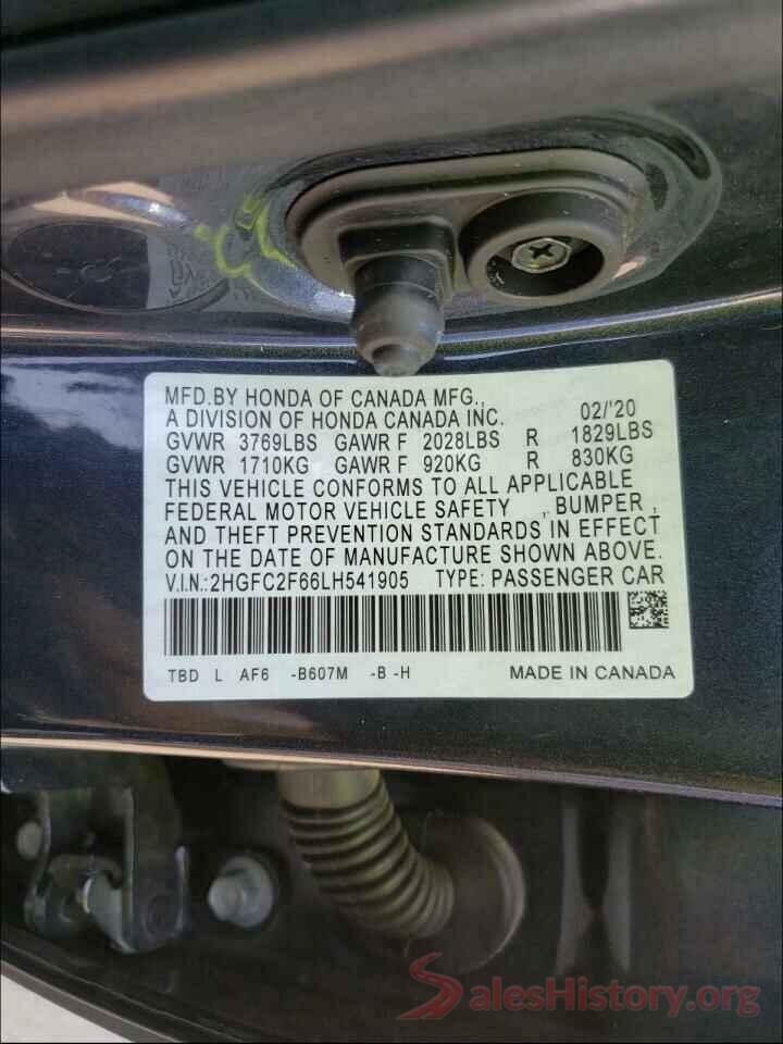 2HGFC2F66LH541905 2020 HONDA CIVIC