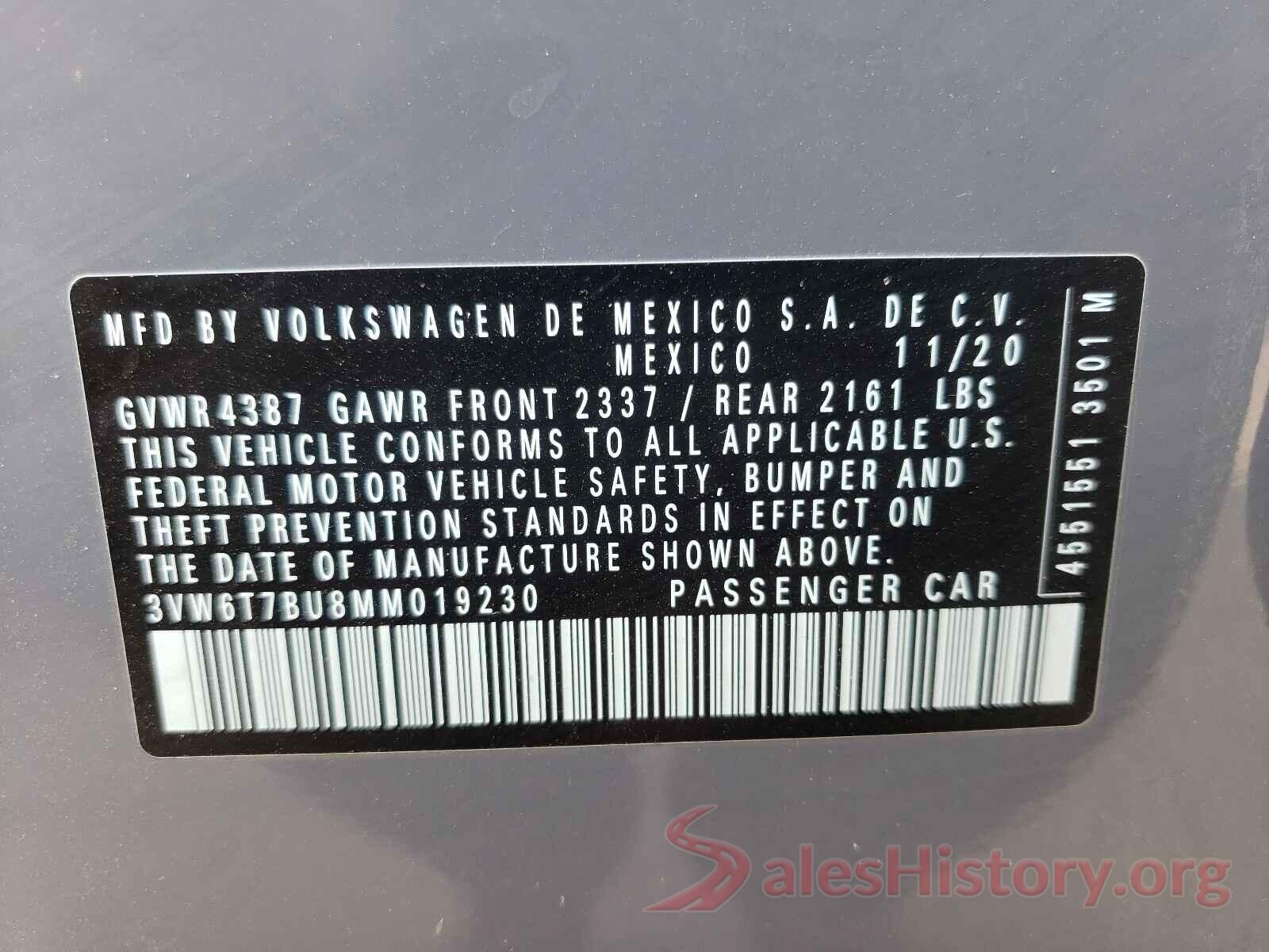 3VW6T7BU8MM019230 2021 VOLKSWAGEN JETTA