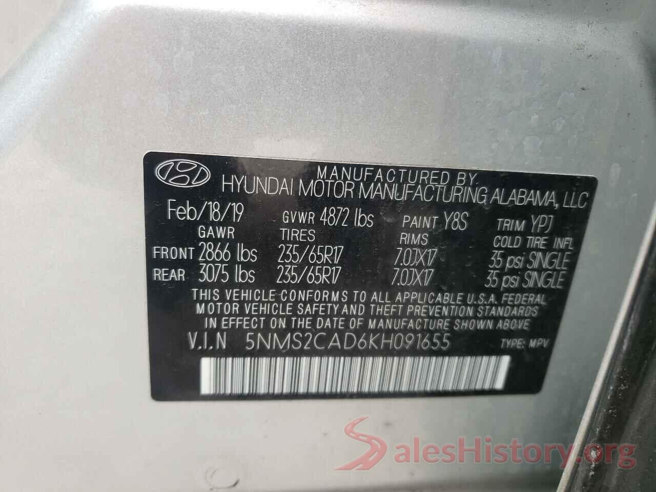 5NMS2CAD6KH091655 2019 HYUNDAI SANTA FE