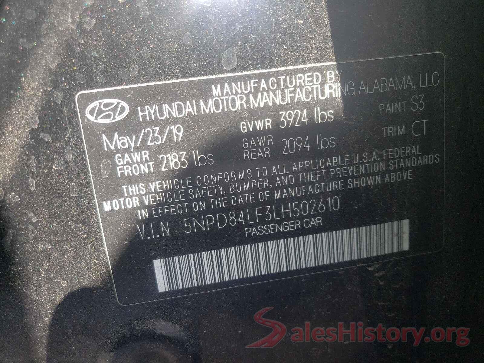 5NPD84LF3LH502610 2020 HYUNDAI ELANTRA