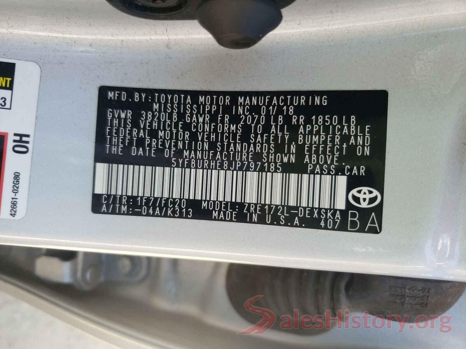 5YFBURHE8JP797185 2018 TOYOTA COROLLA